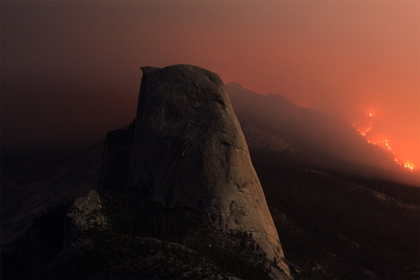 Meadow Fire behind Half Dome, Yosemite National Park.